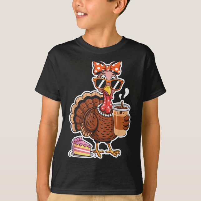Turkey Drinking Coffee Bow Thanksgiving Womens Tur T Shirt (Framsida)