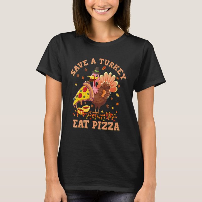 Turkey Eat More Pizza Kids Adult Thanksgiving Paja T Shirt (Framsida)