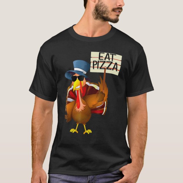 Turkey Eat Pizza Adult Vegan Kids  Thanksgiving 10 T Shirt (Framsida)