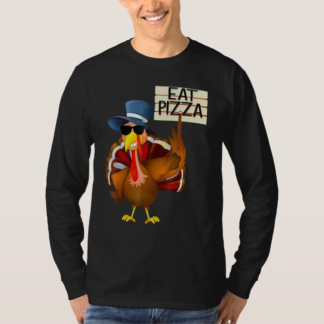 Turkey Eat Pizza Adult Vegan Kids  Thanksgiving 10 T Shirt (Framsida)