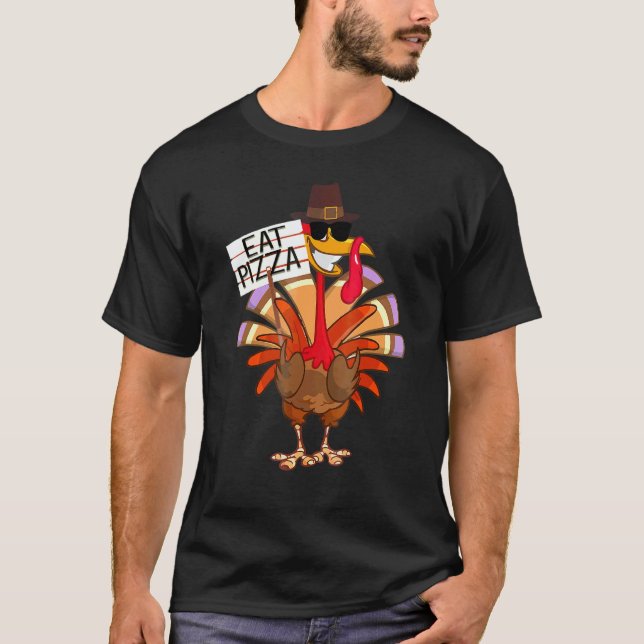 Turkey Eat Pizza Adult Vegan Kids  Thanksgiving 6 T Shirt (Framsida)