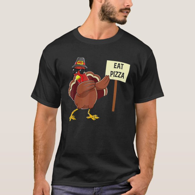 Turkey Eat Pizza Adult Vegan Kids  Thanksgiving 9 T Shirt (Framsida)