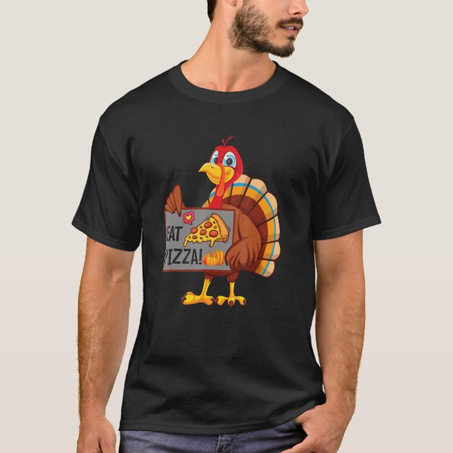 Turkey Eat Pizza Adult Vegan Kids  Thanksgiving Da T Shirt (Framsida)