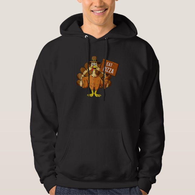 Turkey Eat Pizza Adult Vegan Kids   Thanksgiving   Hoodie (Framsida)
