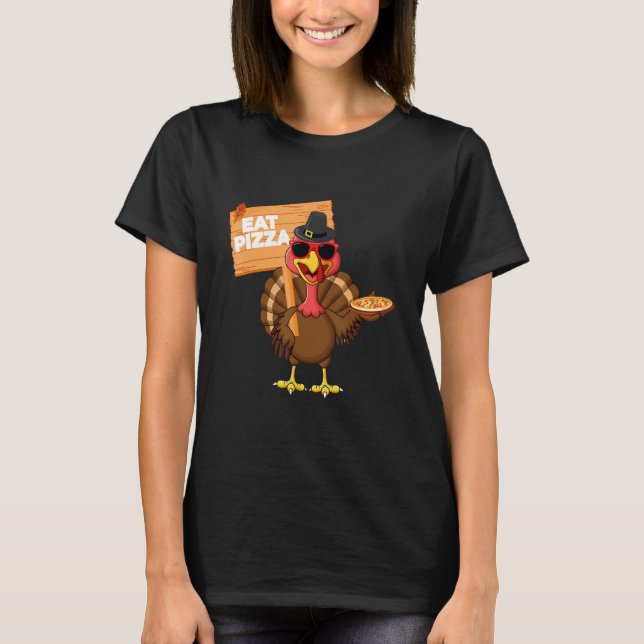 Turkey Eat Pizza Adult Vegan Kids  Thanksgiving s T Shirt (Framsida)