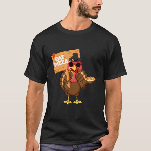 Turkey Eat Pizza Adult Vegan Kids  Thanksgiving s T Shirt (Framsida)