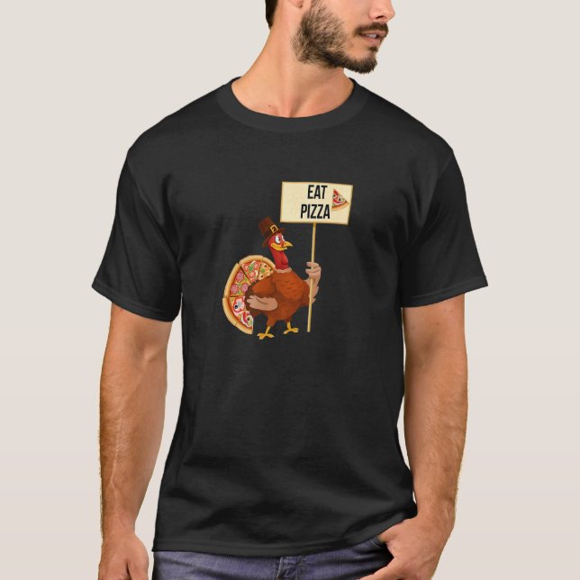 Turkey Eat Pizza Adult Vegan Kids  Thanksgiving T Shirt (Framsida)