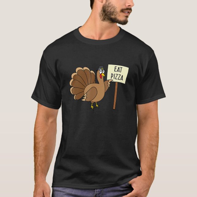 Turkey Eat Pizza Adult Vegan Kids   Thanksgiving T Shirt (Framsida)