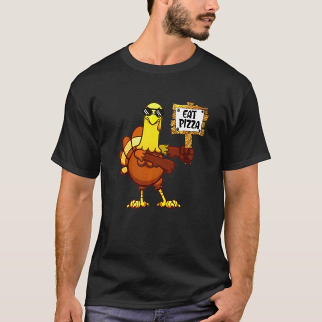 Turkey Eat Pizza Adult Vegan Kids   Thanksgiving   T Shirt (Framsida)