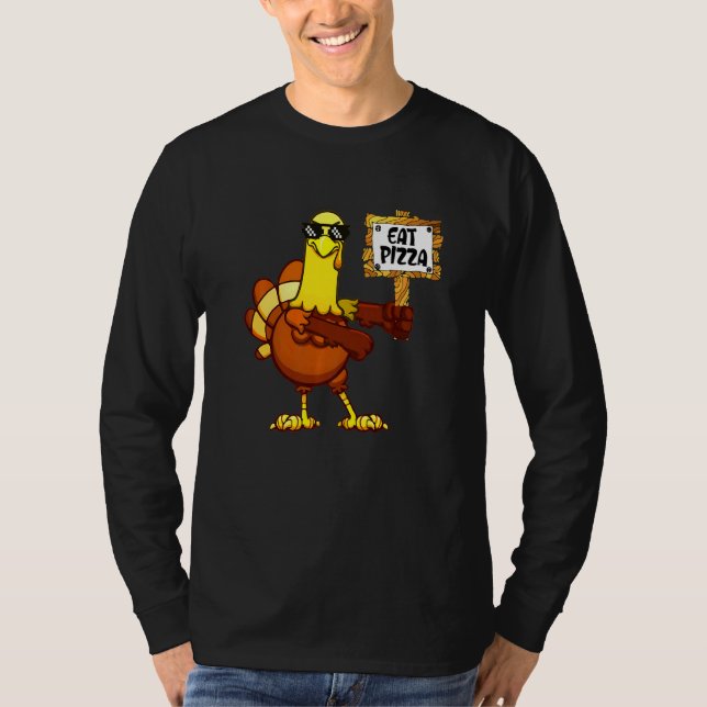Turkey Eat Pizza Adult Vegan Kids   Thanksgiving   T Shirt (Framsida)