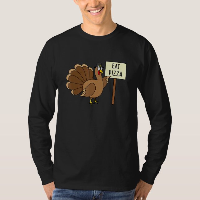 Turkey Eat Pizza Adult Vegan Kids   Thanksgiving T Shirt (Framsida)