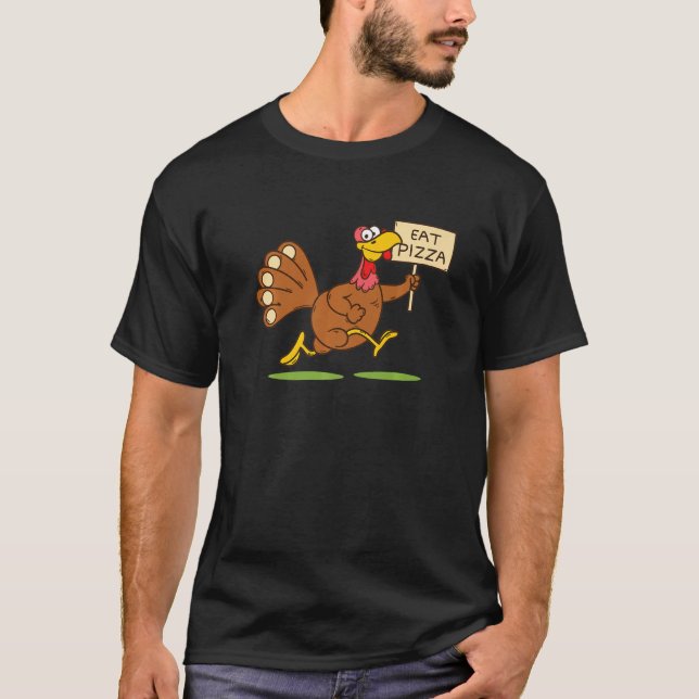 Turkey Eat Pizza Adult Vegan Kids   Thanksgiving   T Shirt (Framsida)