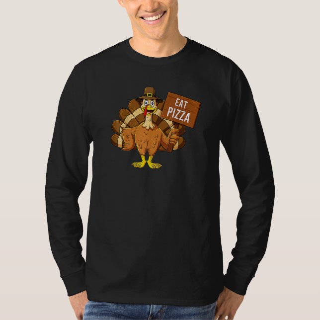 Turkey Eat Pizza Adult Vegan Kids   Thanksgiving   T Shirt (Framsida)