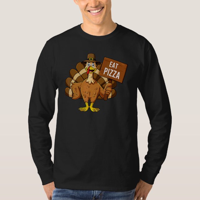 Turkey Eat Pizza Thanksgiving  Boys Girls Kids 1 T Shirt (Framsida)