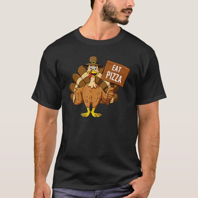 Turkey Eat Pizza Thanksgiving  Boys Girls Kids 1 T Shirt (Framsida)