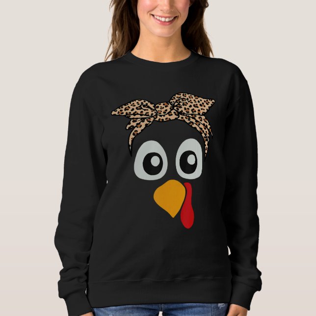 Turkey Face Leopard Headband Womens Thanksgiving P T Shirt (Framsida)