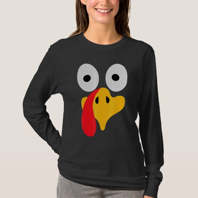 Turkey Face Pilgrim  Thanksgiving Costume T Shirt (Framsida)