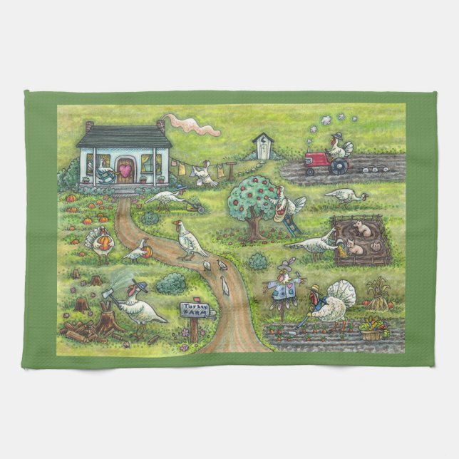 TURKEY FARM GOBBLERS THANKSGIVING KITCHEN TOWEL KÖKSHANDDUK (Horisontell)