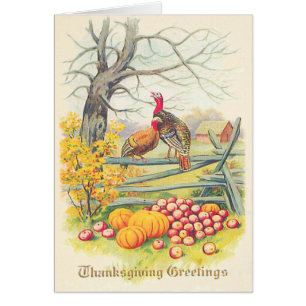 Turkey Farm Pumpkin Apples Träd Höst löv Hälsningskort
