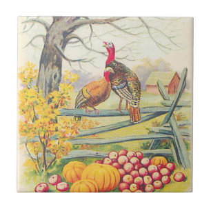 Turkey Farm Pumpkin Apples Träd Höst löv Kakelplatta