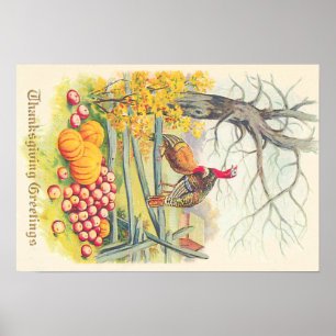 Turkey Farm Pumpkin Apples Träd Höst löv Poster