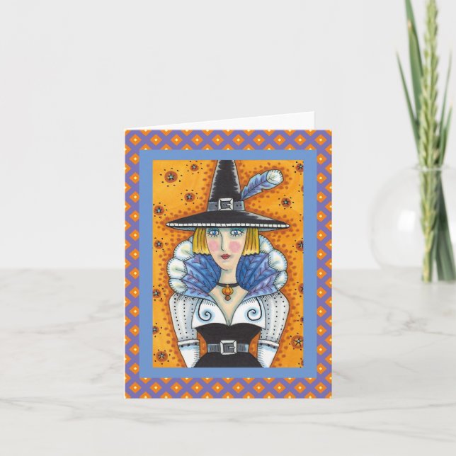 TURKEY FEATHER WITCH, A SALEM THANKSGIVING, blank Kort (Framsida)