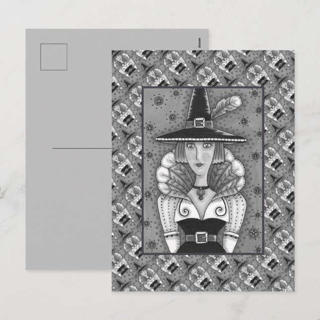 TURKEY FEATHER WITCH, A SALEM THANKSGIVING, FOLK HELG VYKORT (Fram/baksida)