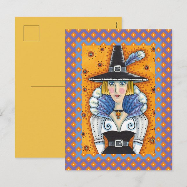 TURKEY FEATHER WITCH, A SALEM THANKSGIVING, FOLK HELG VYKORT (Fram/baksida)