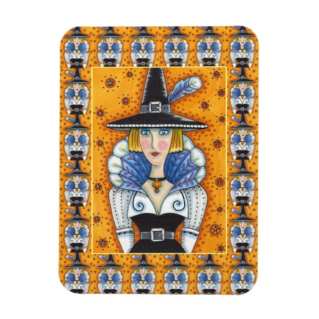 TURKEY FEATHER WITCH, A SALEM THANKSGIVING, FOLK MAGNET (Vertikal)