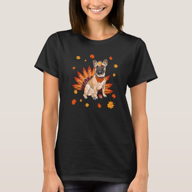 Turkey French Bulldog Frenchie Dog Maple Leaf Than T Shirt (Framsida)