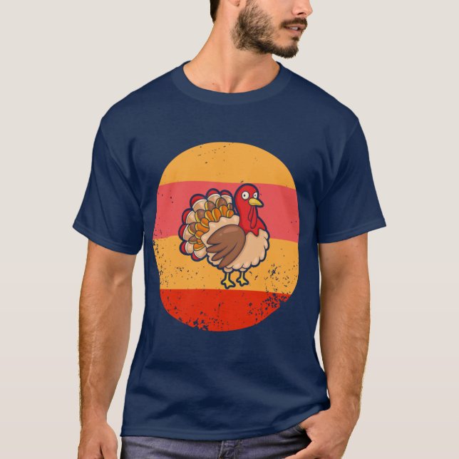 Turkey Funny Thanksgiving men women kids Retro Vin T Shirt (Framsida)