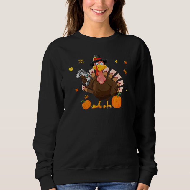 Turkey Gamer Pumpkin Thanksgiving Boys Girls Gamin T Shirt (Framsida)