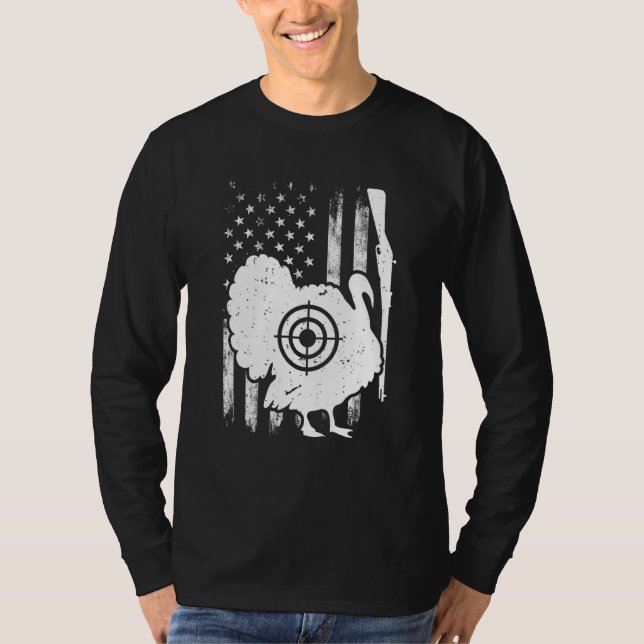 Turkey Hunting Patriotic American Flag Turkey Hunt T Shirt (Framsida)