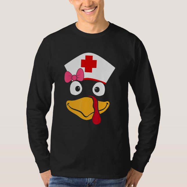 Turkey Nurse Thanksgiving Scrub Nursing Turkey Fac T Shirt (Framsida)