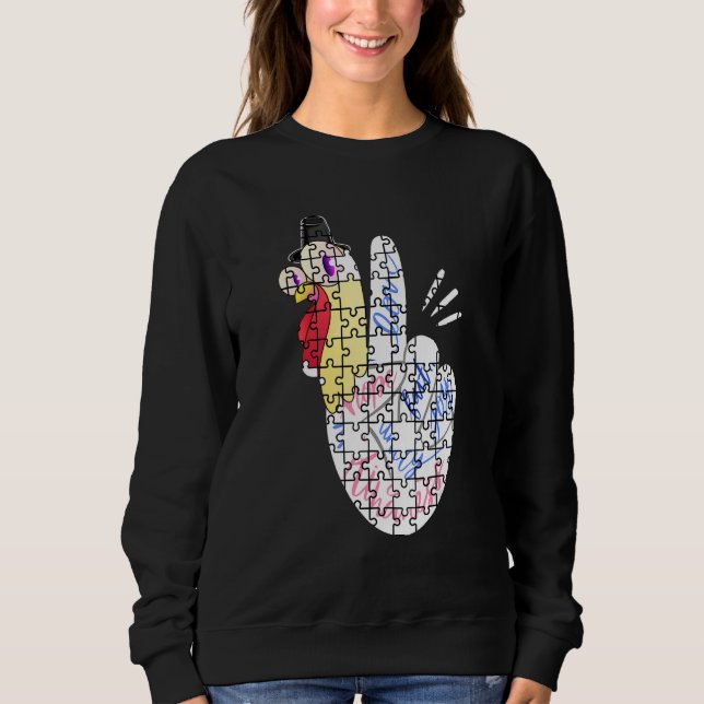 Turkey Peace Hand Sign Puzzle Autism Thanksgiving  T Shirt (Framsida)