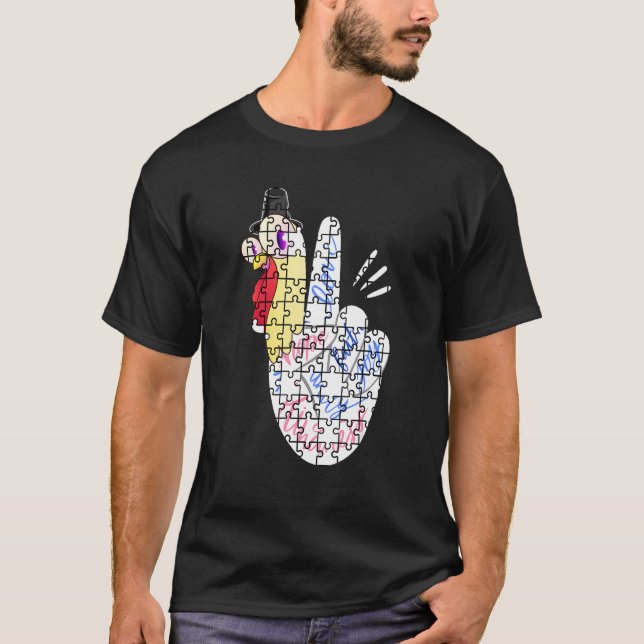 Turkey Peace Hand Sign Puzzle Autism Thanksgiving  T Shirt (Framsida)