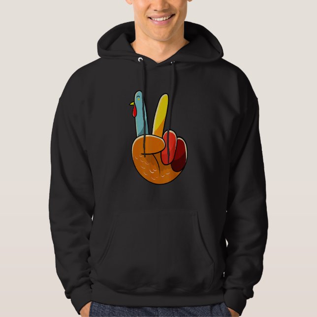 Turkey Peace Hand Sign Thanksgiving Thankful Women Hoodie (Framsida)