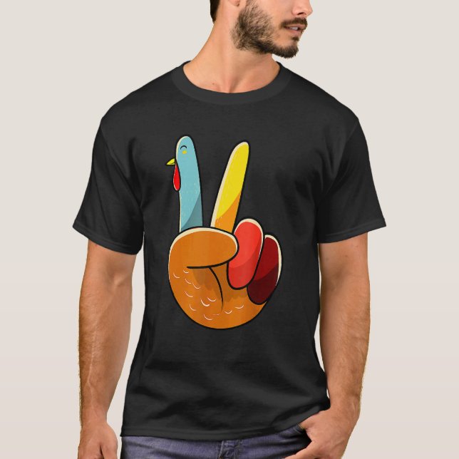 Turkey Peace Hand Sign Thanksgiving Thankful Women T Shirt (Framsida)