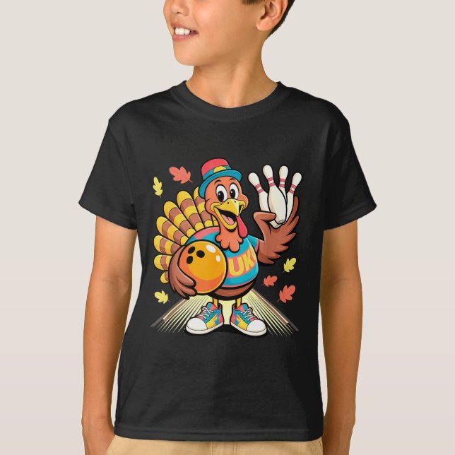 Turkey Playing Bowling Thanksgiving Turkey Tail Bo T Shirt (Framsida)