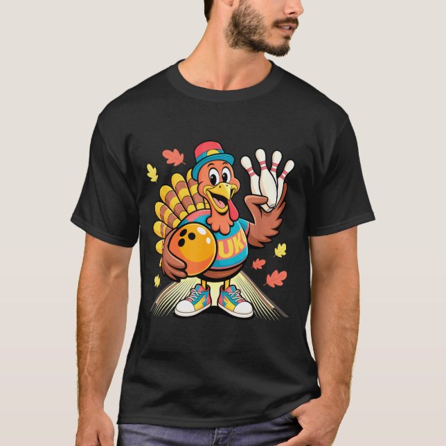 Turkey Playing Bowling Thanksgiving Turkey Tail Bo T Shirt (Framsida)