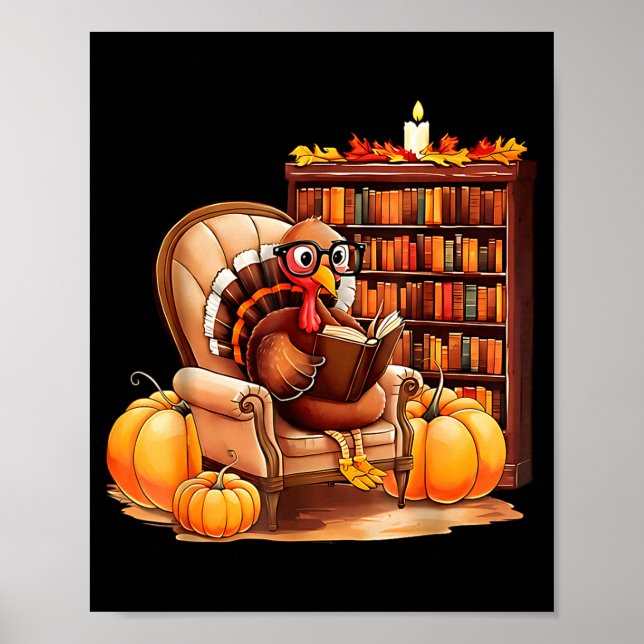 Turkey Reading Books Fall Thanksgiving Teacher Boo Poster (Framsidan)