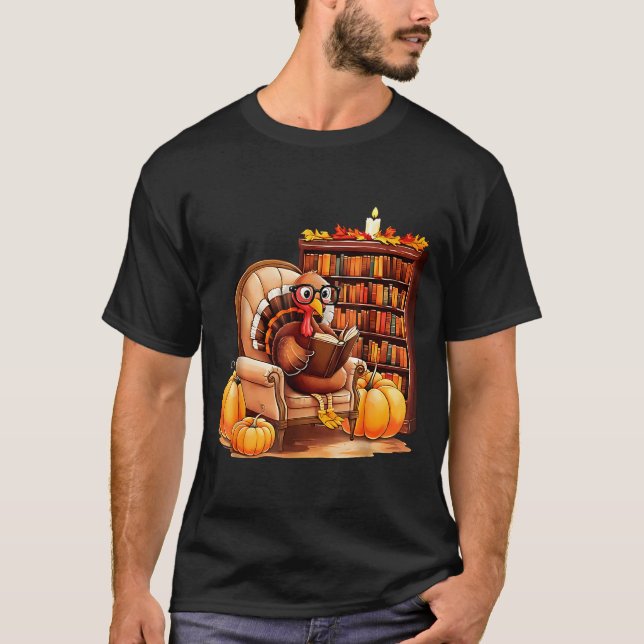 Turkey Reading Books Fall Thanksgiving Teacher Boo T Shirt (Framsida)