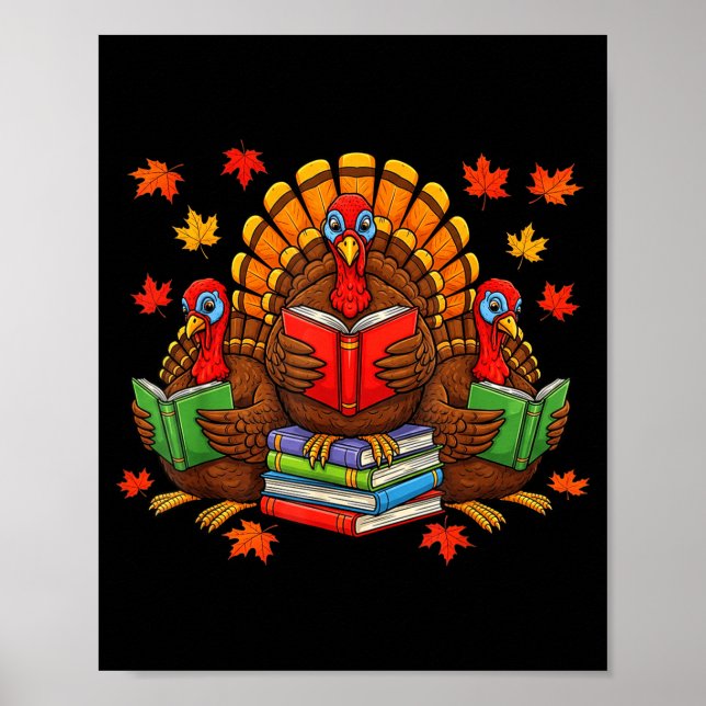 Turkey Reading Books Teacher Fall Thanksgiving Boo Poster (Framsidan)