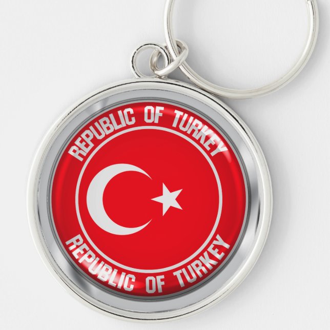Turkey Round Emblem Rund Silverfärgad Nyckelring (Framsidan)