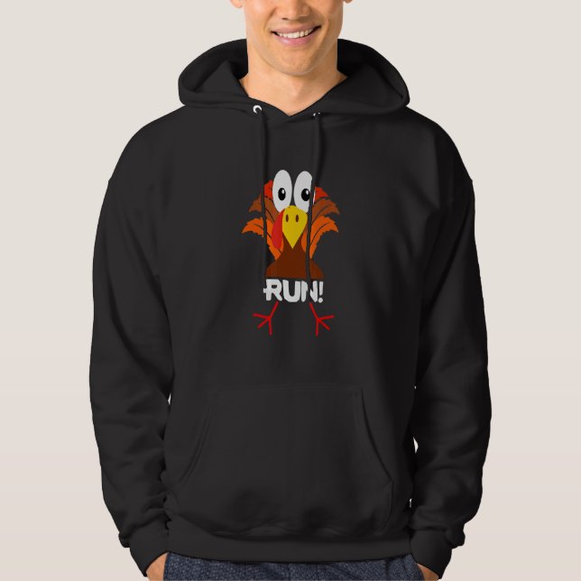Turkey Run Turkey Face  Thanksgiving Hoodie (Framsida)