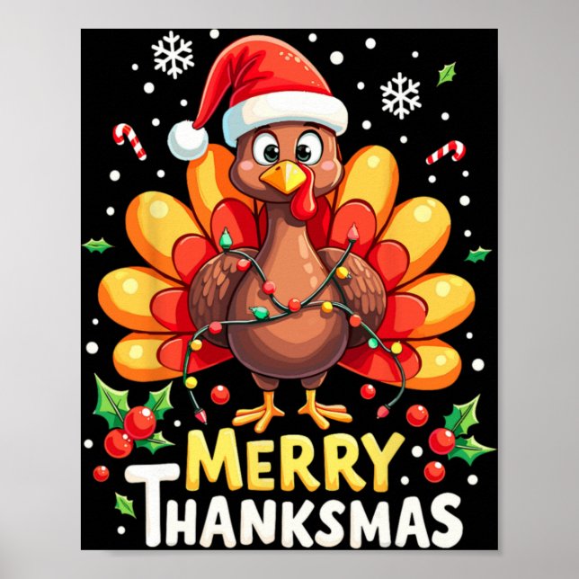 Turkey Santa Happy Merry Thanksmas Thanksgiving Ch Poster (Framsidan)