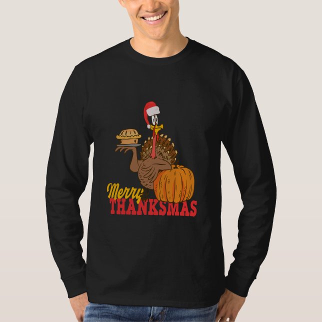 Turkey Santa Merry Thanksmas Christmas T Shirt (Framsida)
