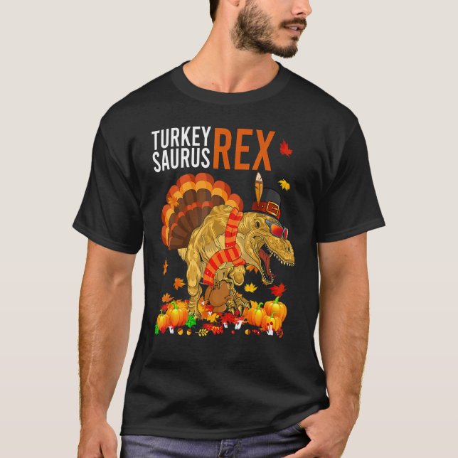 Turkey Saurus Rex  Pilgrim Dinosaur Kids Thanksgiv T Shirt (Framsida)