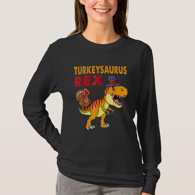 Turkey Saurus Rex Thanksgiving Dinosaur Turkey Kid T Shirt (Framsida)