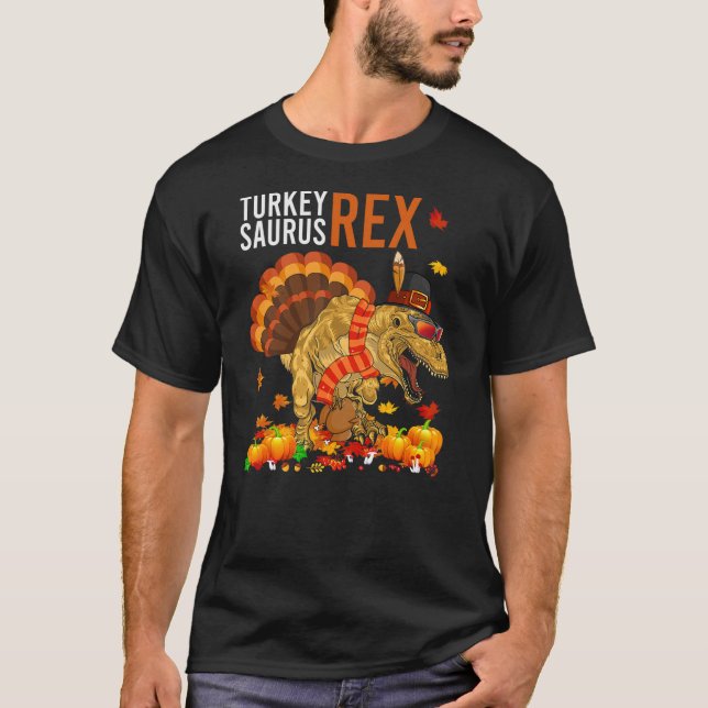Turkey Saurus T-Rex Funny Pilgrim Dinosaur Kids Th T Shirt (Framsida)